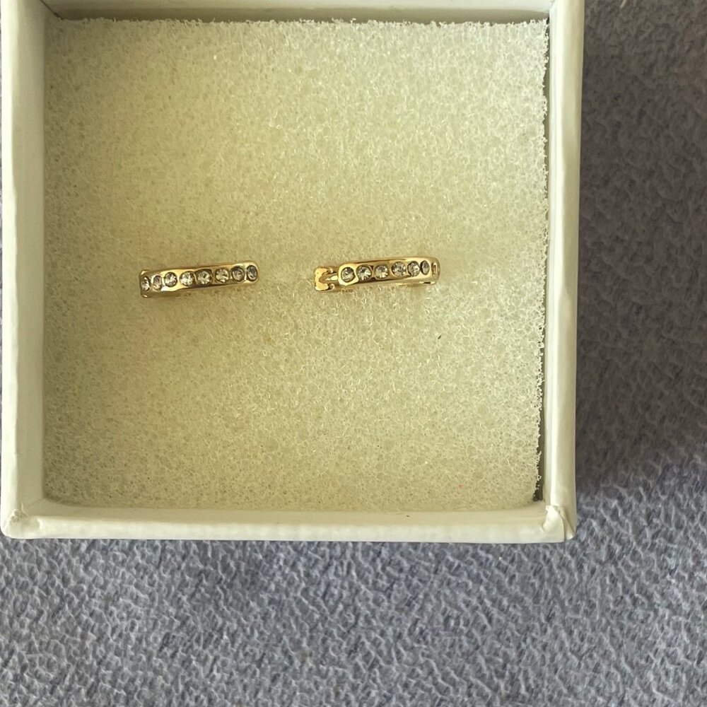 10K Gold Over 925 Cubic Zirconia Huggie Style Hoop Earrings - Brand New